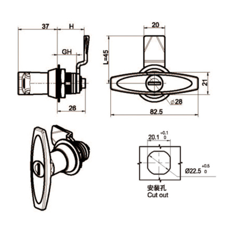 T-Láimhseáil Cam Lock-A6096