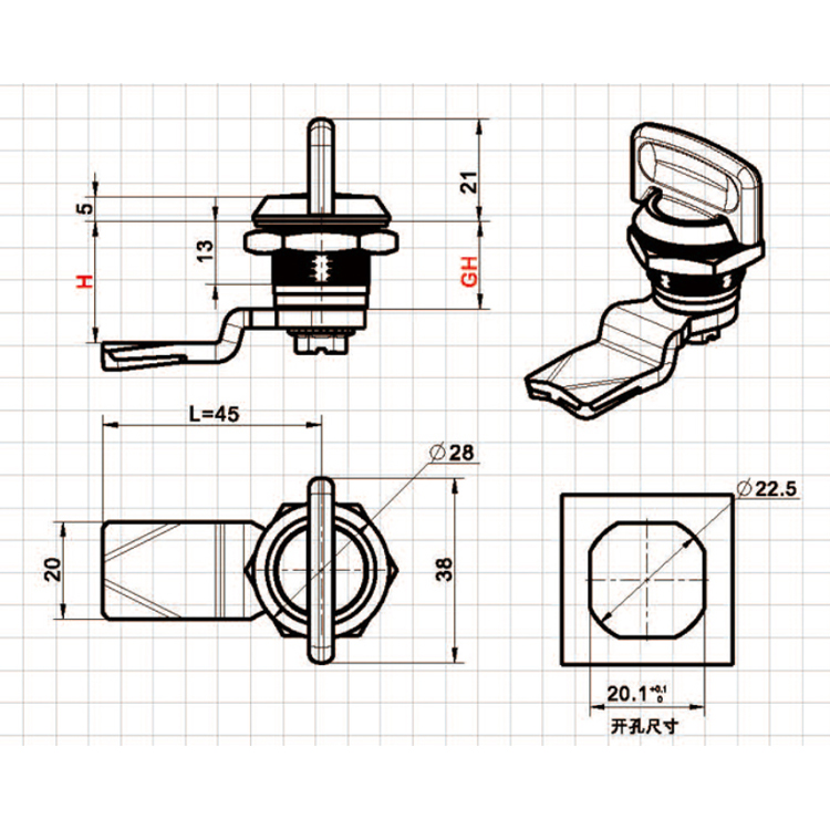 Cineál Knob Cam Lock-A6306-3